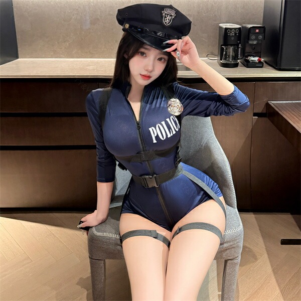 セクシーランジェリー テディ 超過激コスプレ ポリス 上下一体型 オープン コスチューム 上質素材 制服 ネイビー 警官 フリーサイズ 過激 下着 セクシー ルームウェア タイト エロい下着 エロ ベルト[w1465]