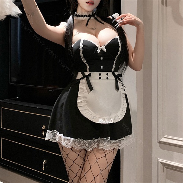セクシーランジェリー メイド セット 超過激 コスプレ メイド 透け透け セット オープン コスチューム ワンピースエプロン 黒リボン フリル フリーサイズ 過激 下着 セクシー ルームウェア フレア ミニ丈 エロ レース ブラック カチューシャ[w1409]