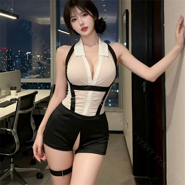 穴あき 股割れ テディ セクシーランジェリー コスチューム ベルト レッグリング 襟 白シャツ 上下一体型 秘書 ホルダーネック ショーパン ワンピース 過激 ランジェリー 下着 クール 上品 エロ エロ下着 上質 高級感 細魅せ くびれ 肌見せ フィット w1601