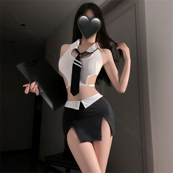 コスプレ OL 制服 秘書 セクシーランジェリー セクシー ノースリーブ シャツ トップス 透け スケスケ スカート ミニスカ ライン入り ネクタイ スリット タイト Uネック オープン 超過激 ランジェリー 下着 可愛い 上品 部屋着 ルームウェア シンプル