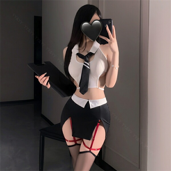 コスプレ OL 制服 秘書 セクシーランジェリー セクシー ノースリーブ シャツ トップス 透け スケスケ スカート ミニスカ ライン入り ネクタイ スリット タイト Uネック オープン 超過激 ランジェリー 下着 可愛い 上品 部屋着 ルームウェア シンプル