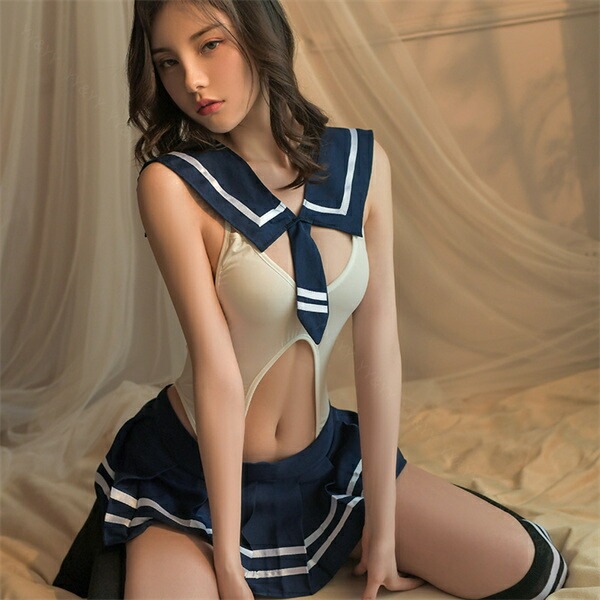セクシーランジェリー セーラー服  セクシー 学生服 コスプレ 超過激 セクシー コスチューム テディ 上下セット セクシー ランジェリー  大人 ミニスカート プリーツ セーラー服  エロい下着  エロ エロカワ バレンタイン 白[w1249]