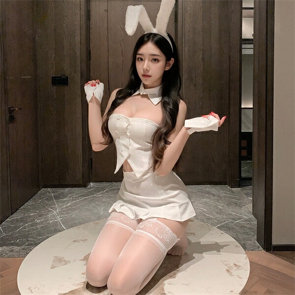 コスプレ バニーガール ウサギ セクシー コスチューム セクシー コスプレ セクシーランジェリー ノースリーブ チューブトップ うさ耳 白トップス 透け スケスケ スカート ミニスカ フリル カチューシャ 過激 ランジェリー 下着 可愛い 上品 アニマル