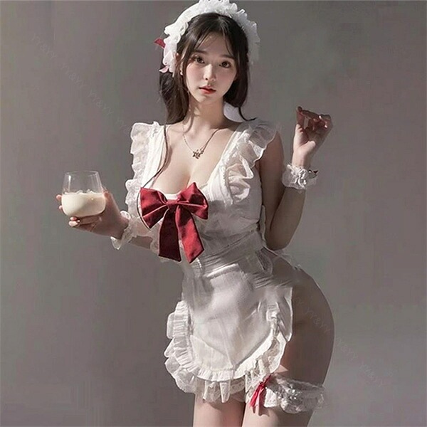 コスプレ セクシーランジェリー 大きいサイズ XL 3L 4L コスチューム メイド エプロン コスプレ フリル リボン キュート メイド服 ミニスカート ミニスカ ホワイトエプロン ショーツ 下着 上下セット レディース ランジェリー 部屋着 ショーツ[w1460]