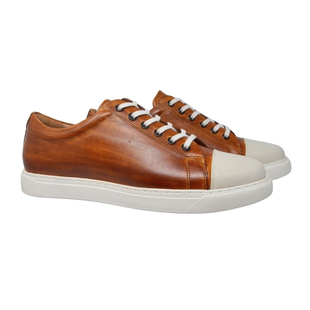 レザースニーカー メンズ HATIYA CAMEL トゥキャップスニーカー