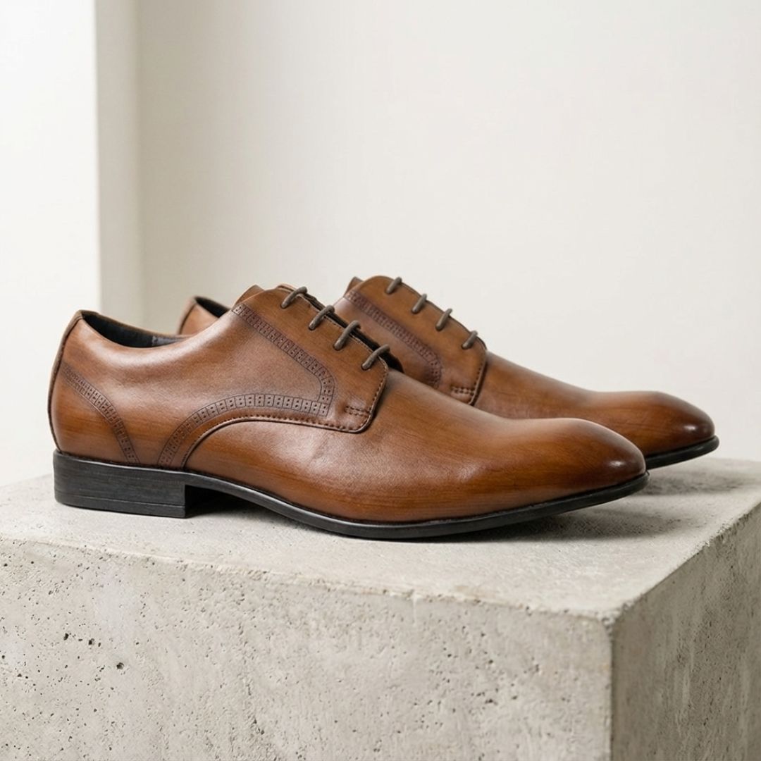 ビジネスシューズ プレーントゥ 外羽根 メンズ ブラウン 茶 本革 FENI