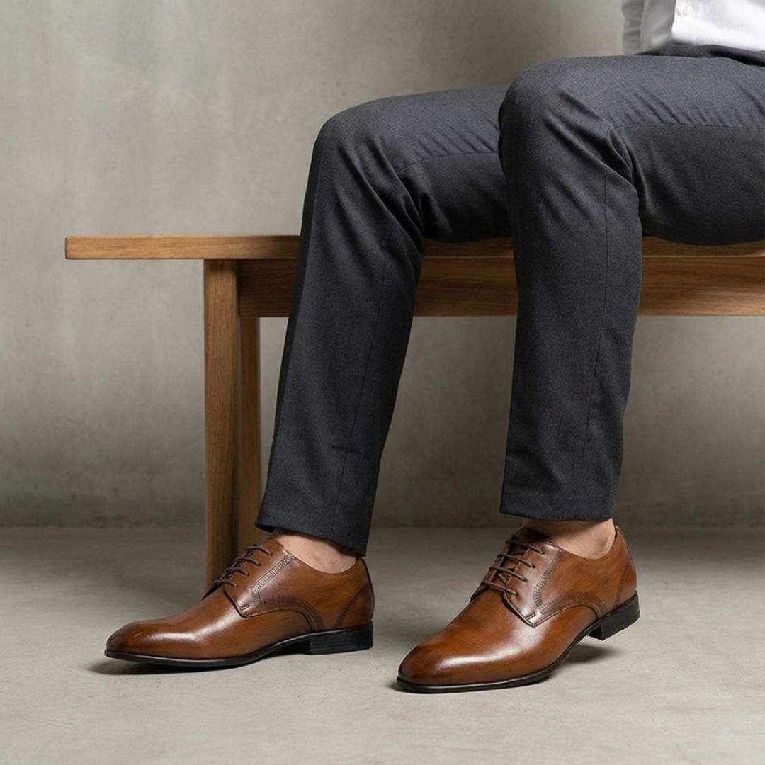 ビジネスシューズ プレーントゥ 外羽根 メンズ ブラウン 茶 本革 FENI