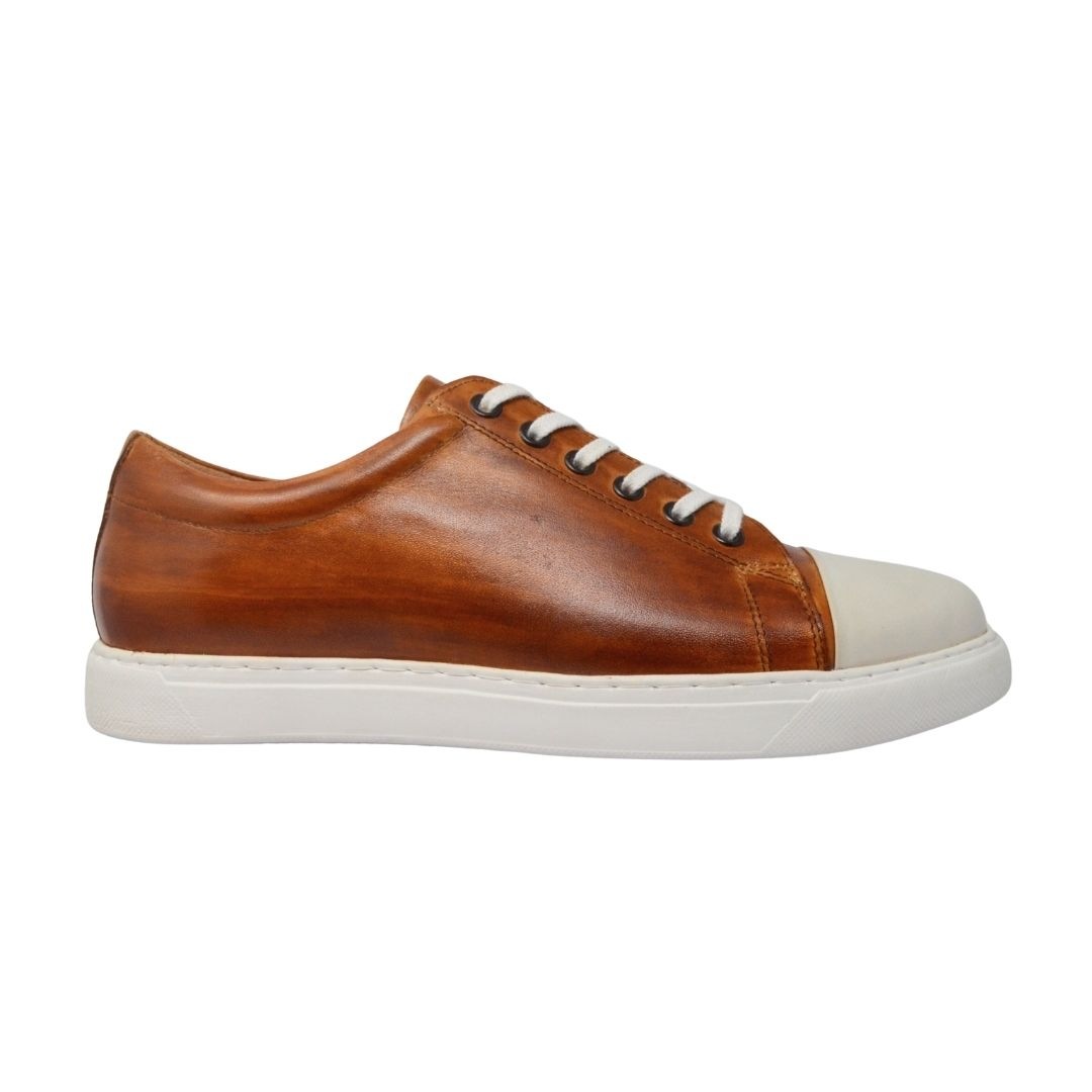 レザースニーカー メンズ HATIYA CAMEL トゥキャップスニーカー