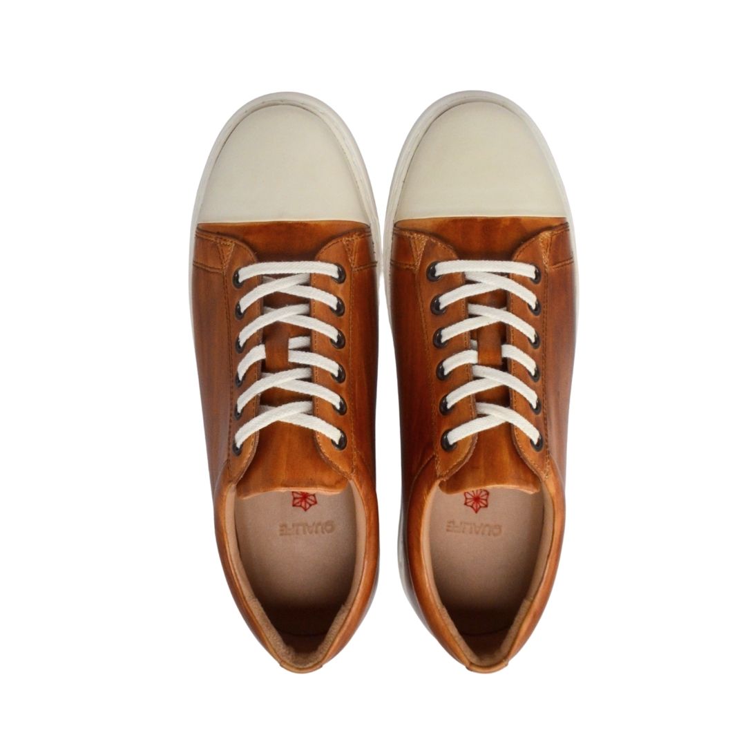 レザースニーカー メンズ HATIYA CAMEL トゥキャップスニーカー