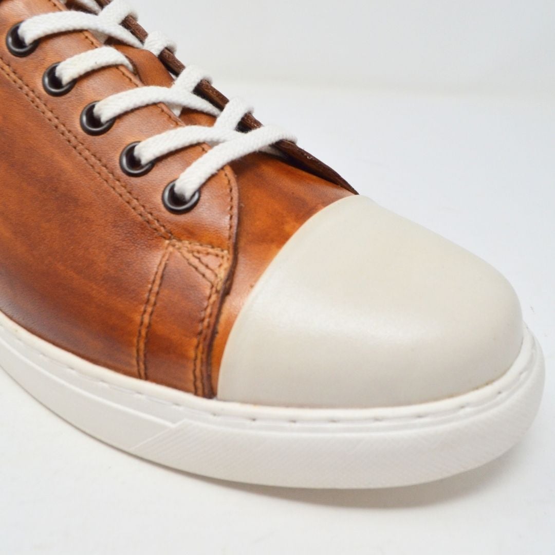 レザースニーカー メンズ HATIYA CAMEL トゥキャップスニーカー