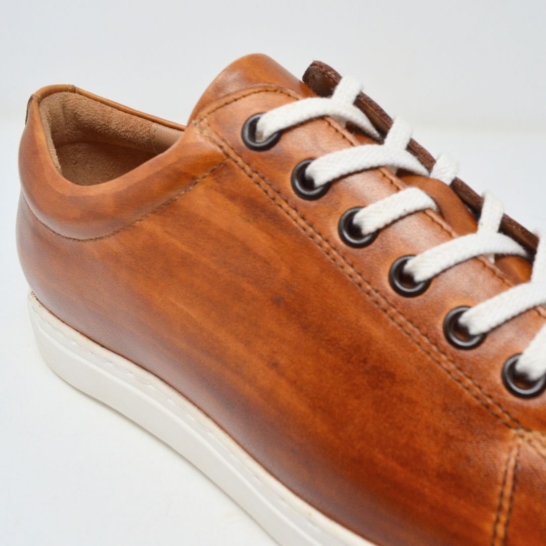 レザースニーカー メンズ HATIYA CAMEL トゥキャップスニーカー