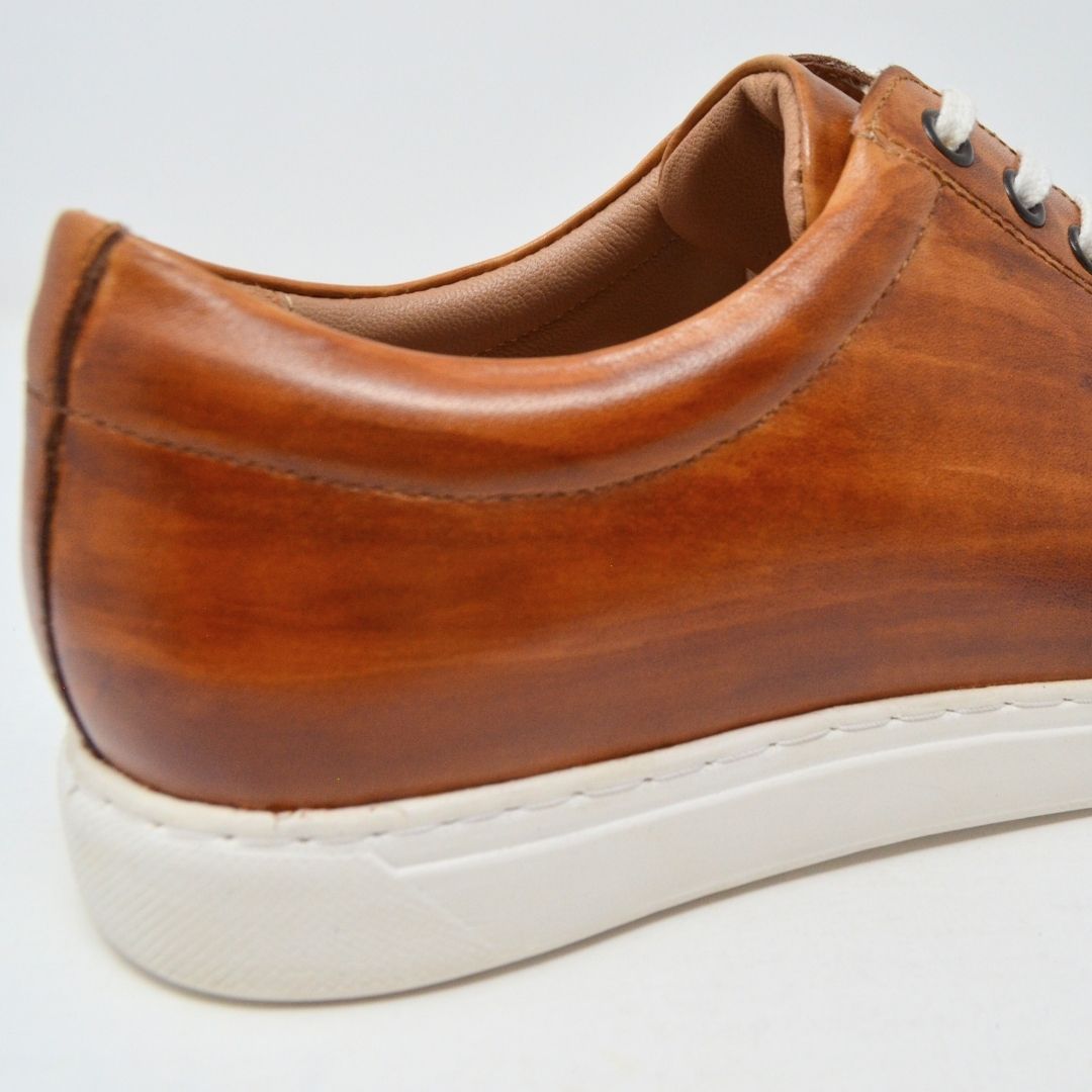 レザースニーカー メンズ HATIYA CAMEL トゥキャップスニーカー