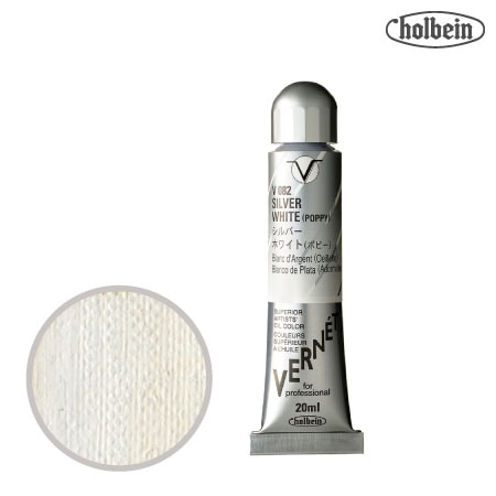 V082 　 高品位油絵具 ヴェルネ　シルバー ホワイト (ポピー オイル)　20ml　★★★★　半透明