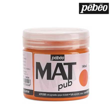 256004　ウォールアート用水性アクリル絵具 マットピュブ　ブライトオレンジ　140ml　　