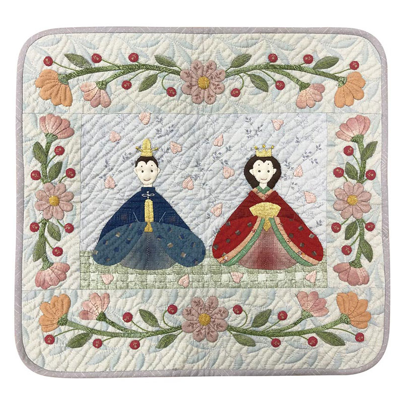 お雛様と桃の花のタペストリー