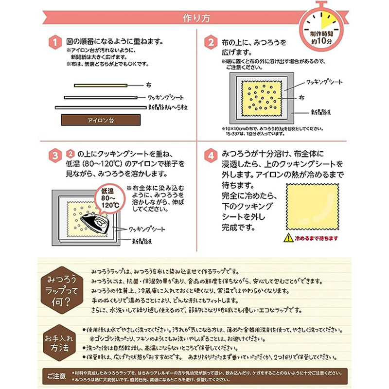 【20％OFF】布でつくるみつろうラップ　布地みつろうセット