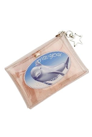 peach pink glitter dolphin pvc pouch