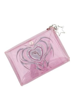 pink hologram heart dolphin pvc pouch
