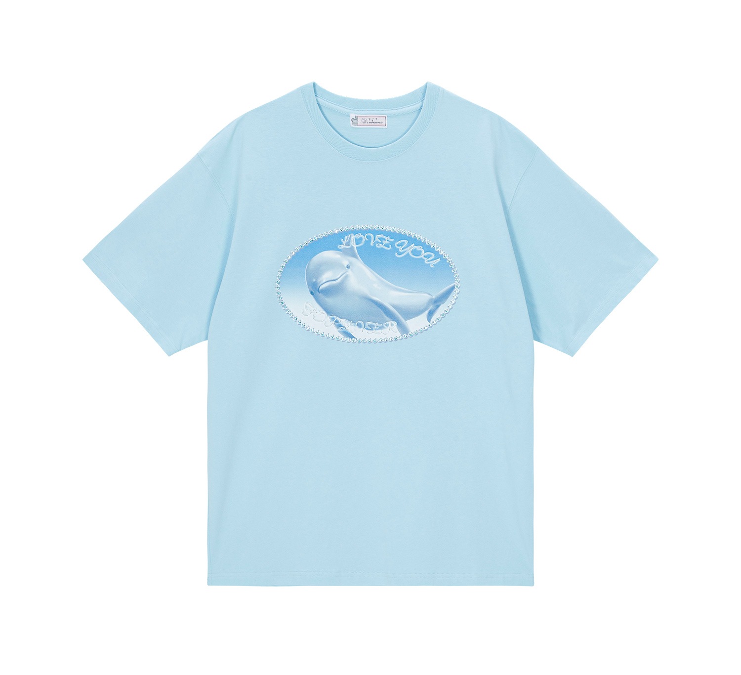 sky blue ellipse dolphin twinkle T-shirt 
