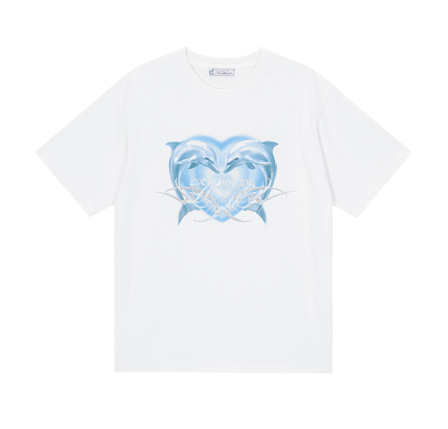 white heart twin dolphin twinkle T-shirt 
