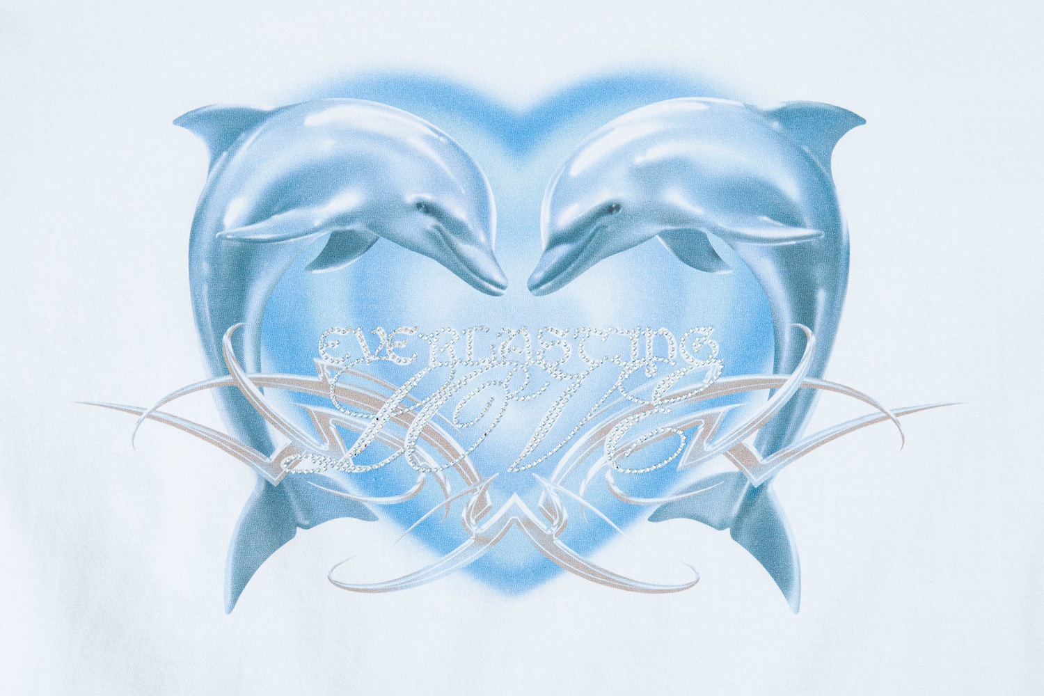 white heart twin dolphin twinkle T-shirt 