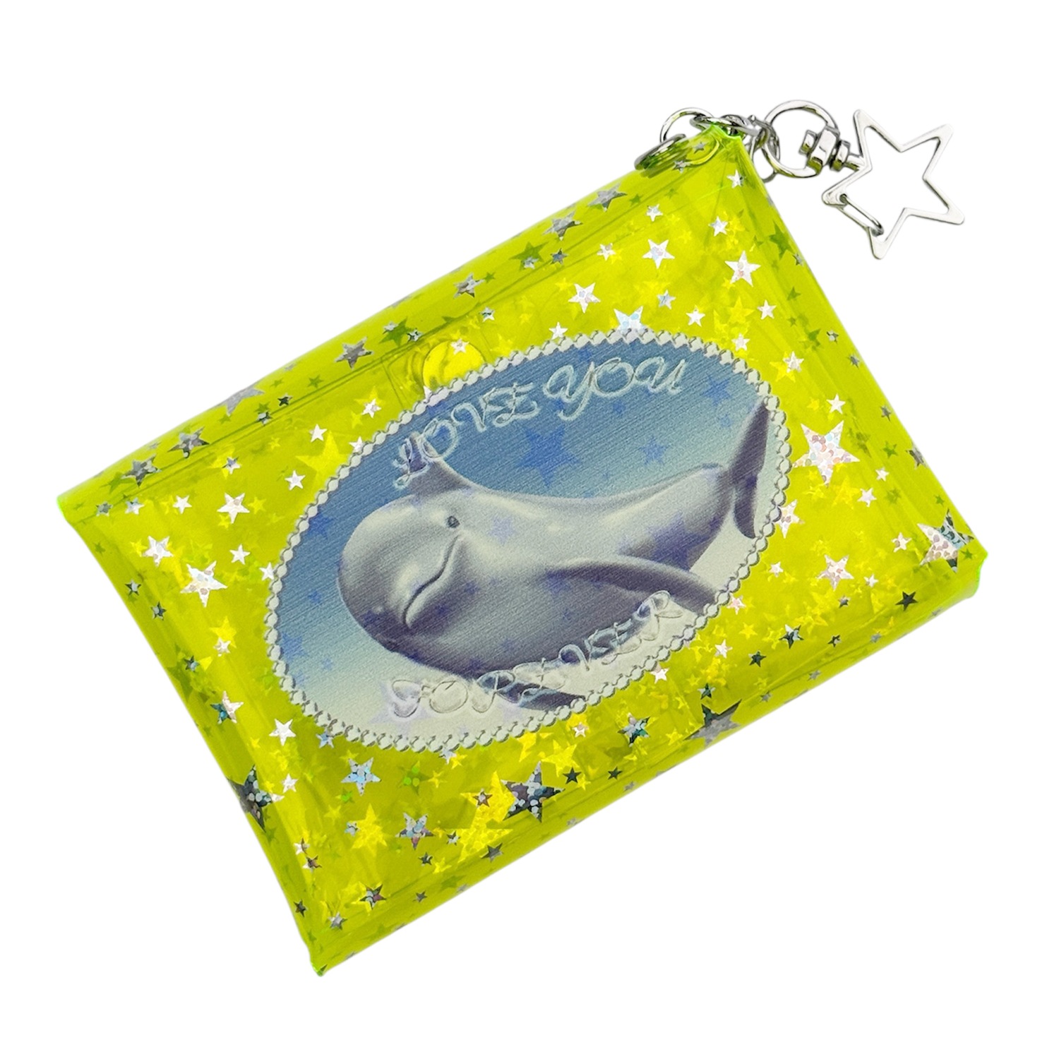 neon yellow green star dolphin pvc pouch