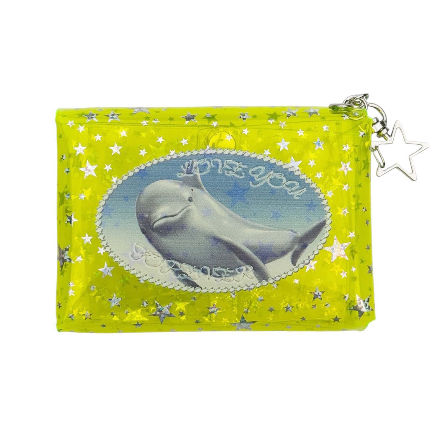 neon yellow green star dolphin pvc pouch