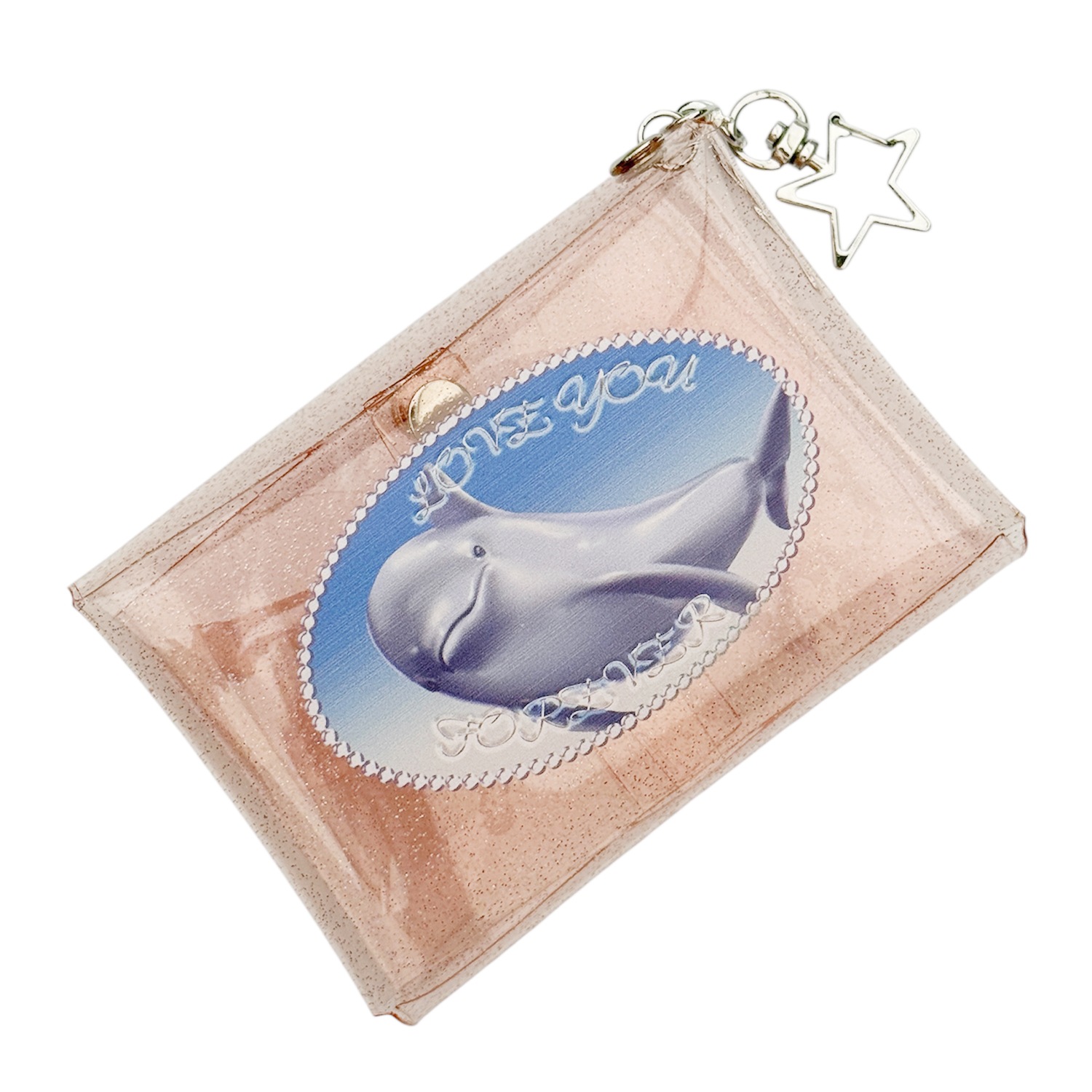 peach pink glitter dolphin pvc pouch