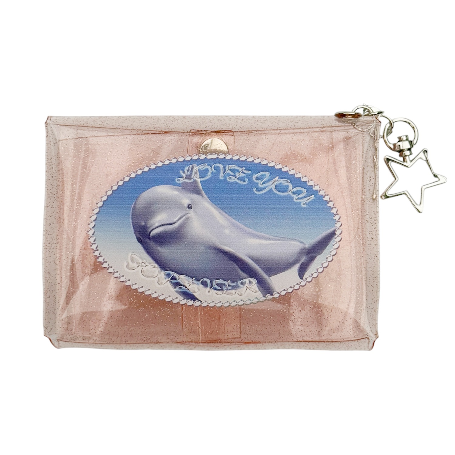 peach pink glitter dolphin pvc pouch