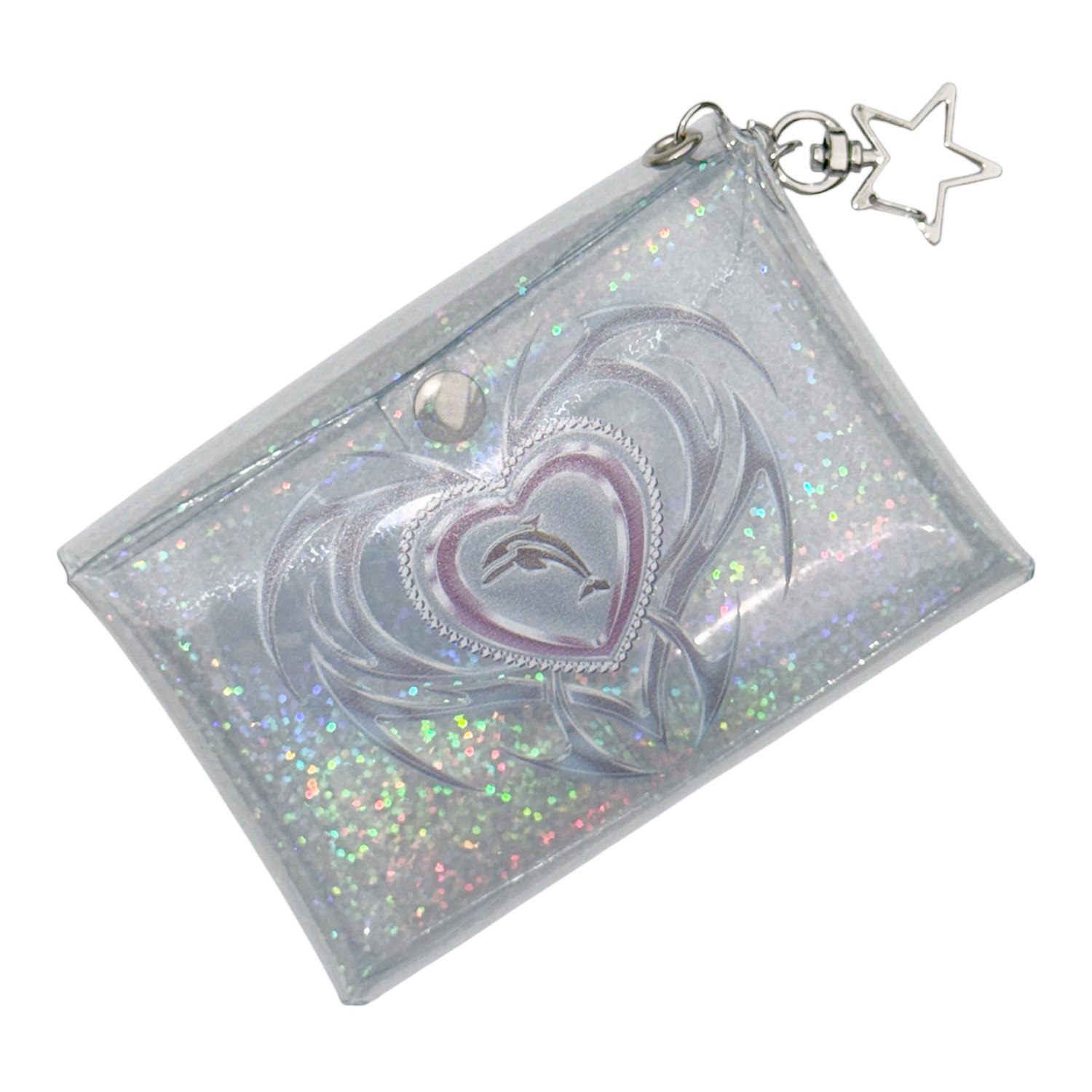clear hologram heart dolphin pvc pouch
