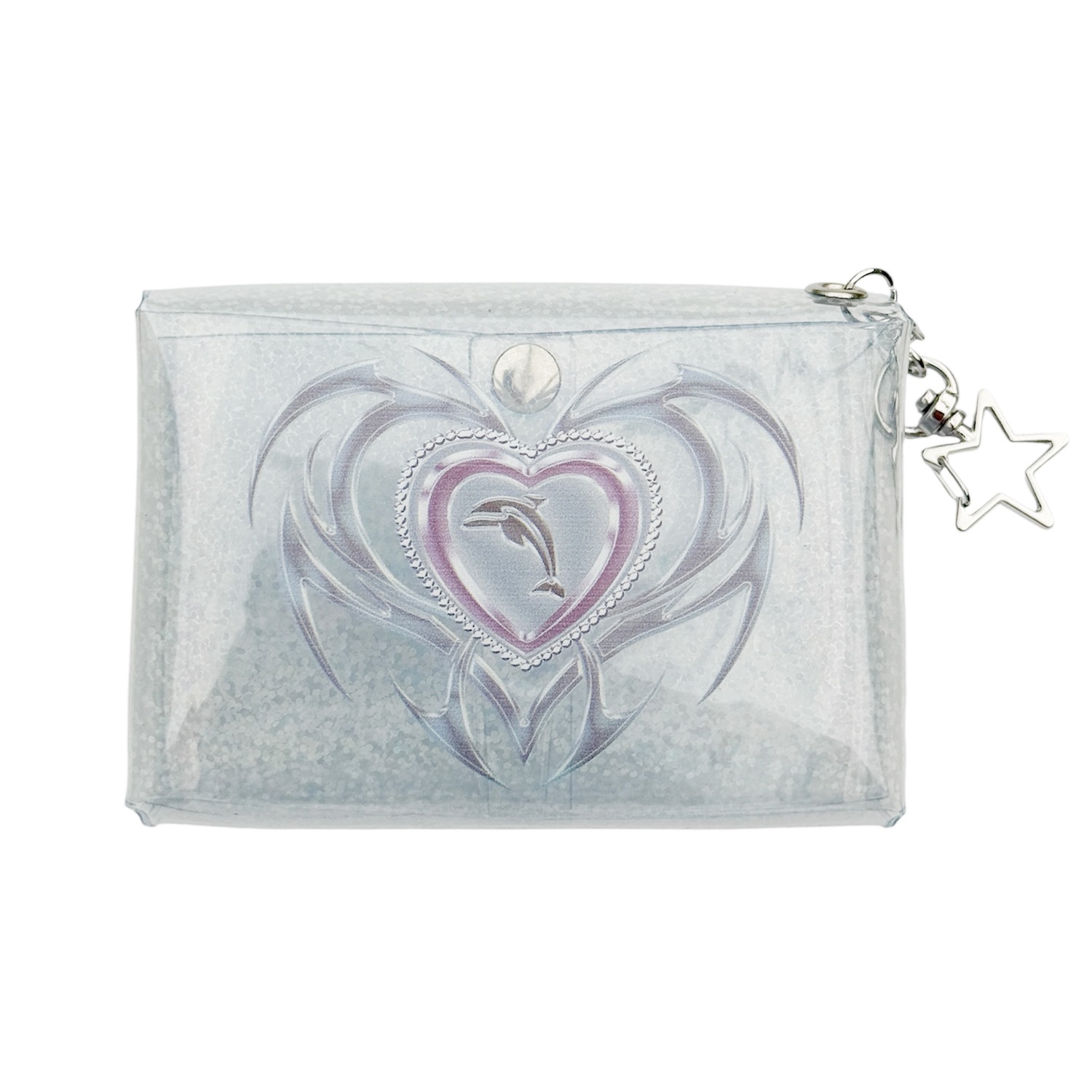 clear hologram heart dolphin pvc pouch