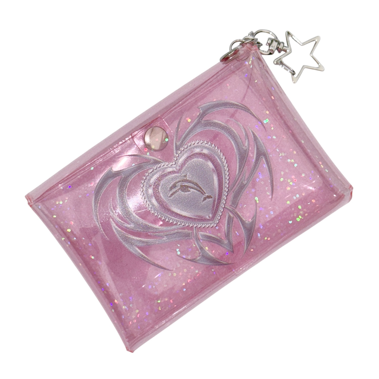 pink hologram heart dolphin pvc pouch