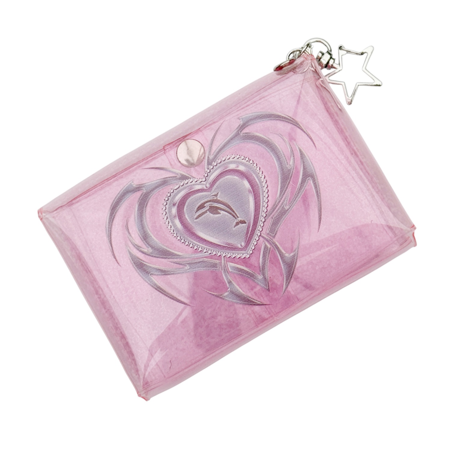 pink hologram heart dolphin pvc pouch