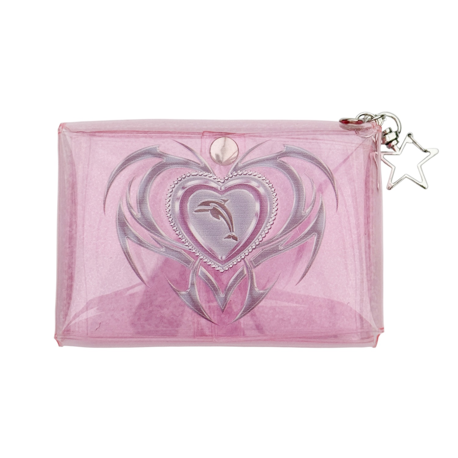pink hologram heart dolphin pvc pouch