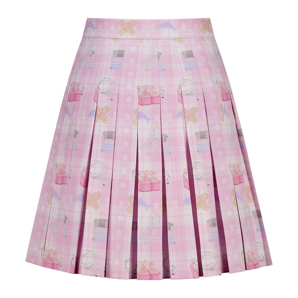 pink check illustration skirt
