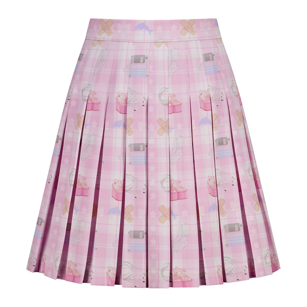pink check illustration skirt