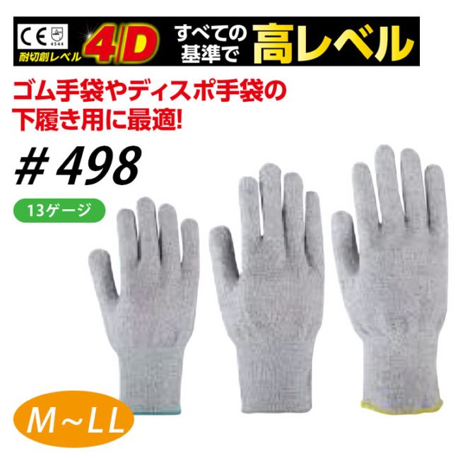 高耐切創 下履き手袋 福徳産業 498 耐切創 耐摩耗 耐引裂 耐突刺 グレー 灰色 軍手 インナー 防刃 防犯 作業服 作業着 建築 硝子 鉄鋼 機械 自動車関連 土木建築 製紙 作業着 作業服 【M～LL】