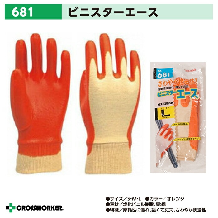 東和コーポレーション ビニスターエース 681 滑り止め 手袋 背抜き 作業用 TOWA 運輸 運搬 荷役作業 農業 酪農 林業 建設 土木作業 園芸 清掃作業 日曜大工 作業着 作業服