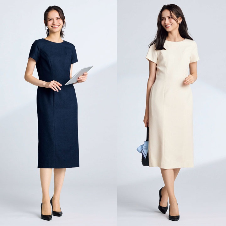 事務服 ワンピース AUO5301 オ ールシーズン レディース ボンマックス 女性用 抗菌生地 ストレッチ 会社 制服 ユニフォーム 通年 オフィス 洗える アイボリー ネイビー ツイード 防汚加工 ボンシェルジュ アウディーレ
