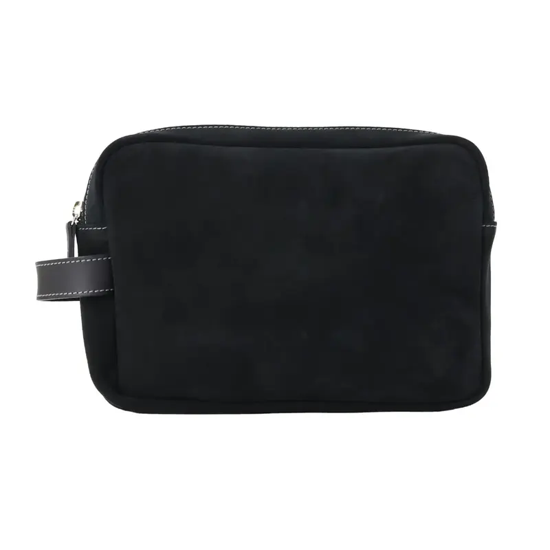 スエードダブルジップポーチ BLACK