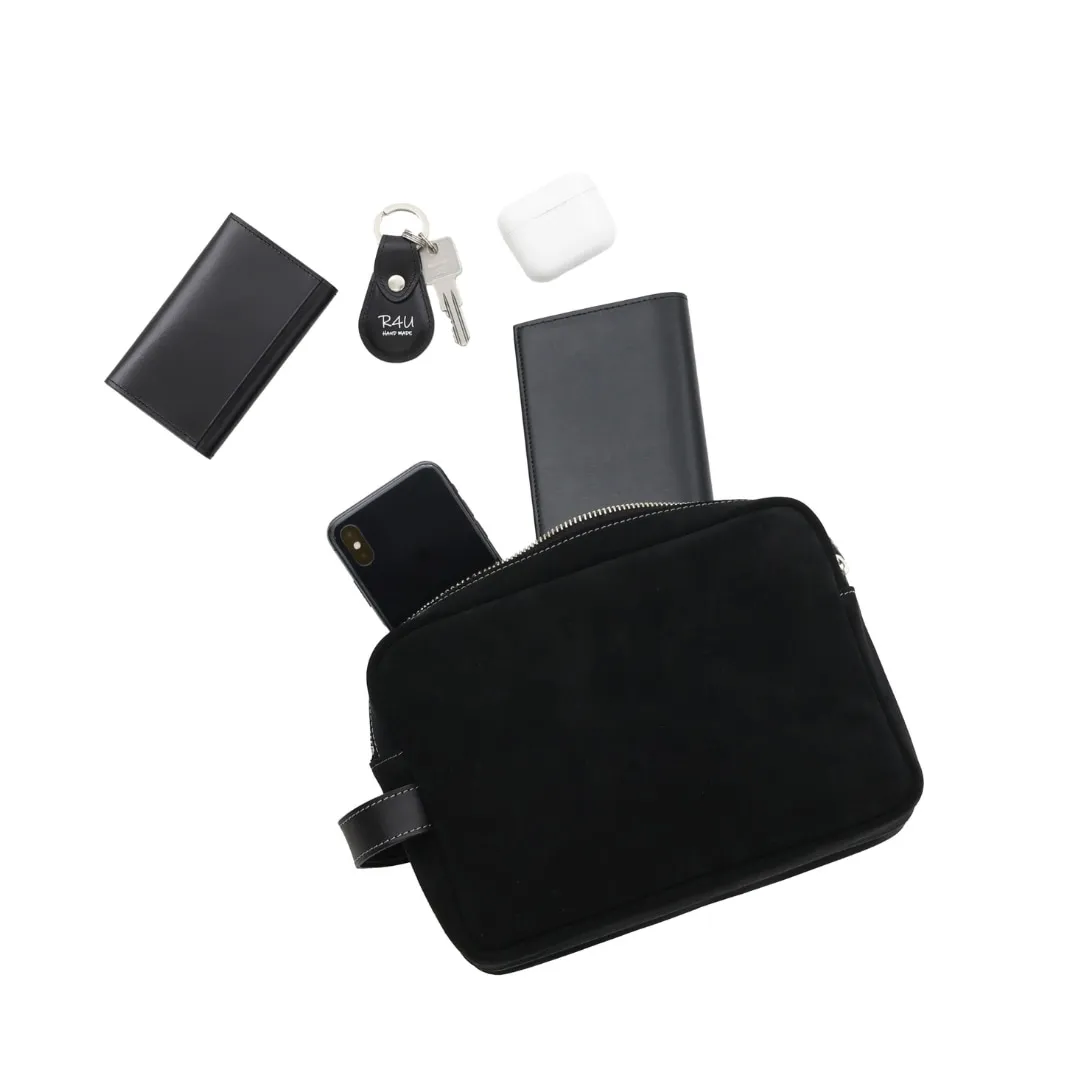 スエードダブルジップポーチ BLACK