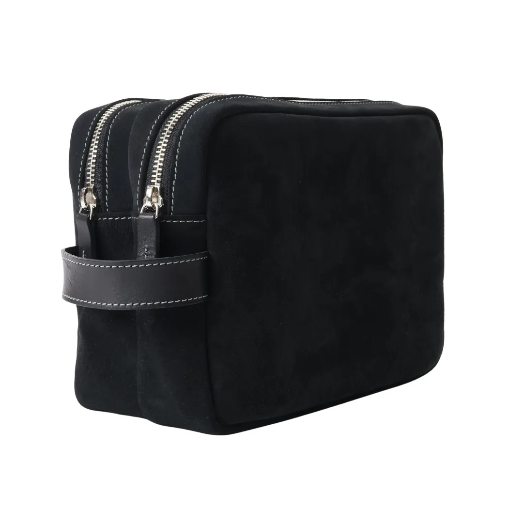 スエードダブルジップポーチ BLACK