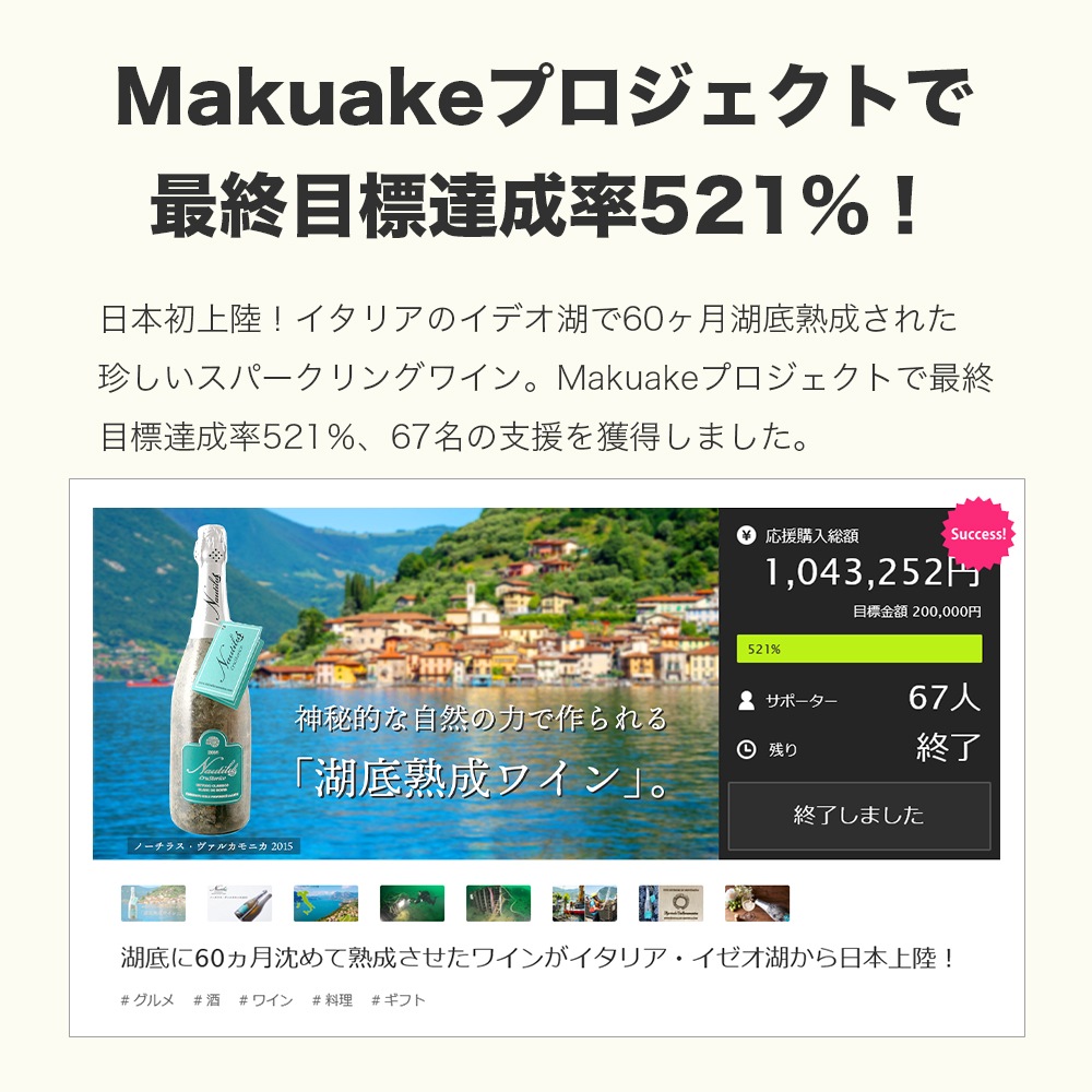 【クール便配送】 ワイン ノーチラス・クラストリコ 2015 湖底熟成ワイン【送料無料】