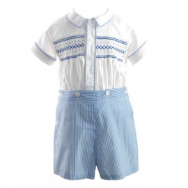 &ѥĥå ȥ饤 åɽ 岼å ֥롼 Striped Smocked Set Blue