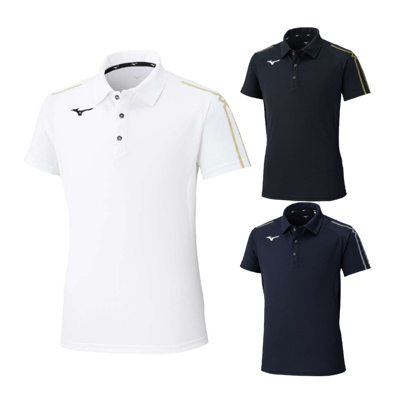 MIZUNO テニスウェア ポロシャツ ホワイト グレー ソフトテニス バドミントン ウェア ミズノ MIZUNO ソーラーカット