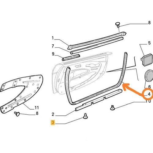 純正品　ドアウェザーストリップ　　＊左右共通　　FIAT　バルケッタ　　46735104