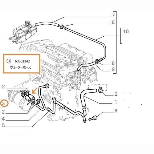 社外品　ウォーターホース　水冷オイルクーラーホース　　ALFA　TS16V/JTS、FIATバルケッタ、PUNTO　HGT　　60601142