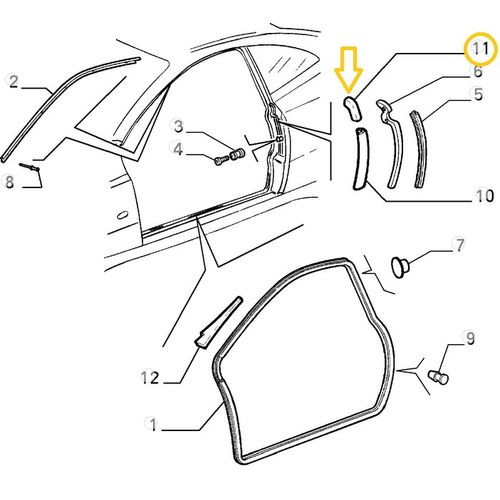 純正品 ドアモールガスケット LH(左側)/上部 ALFA GTV(916) 60623308 *生産終了品