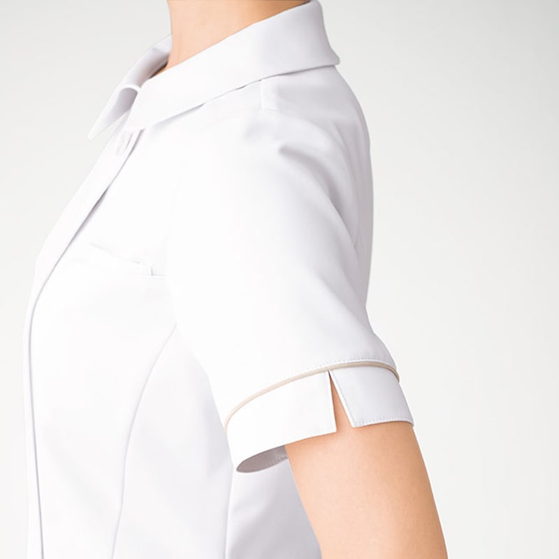 レディスジャケット[ホワイト×ベージュパイピング]