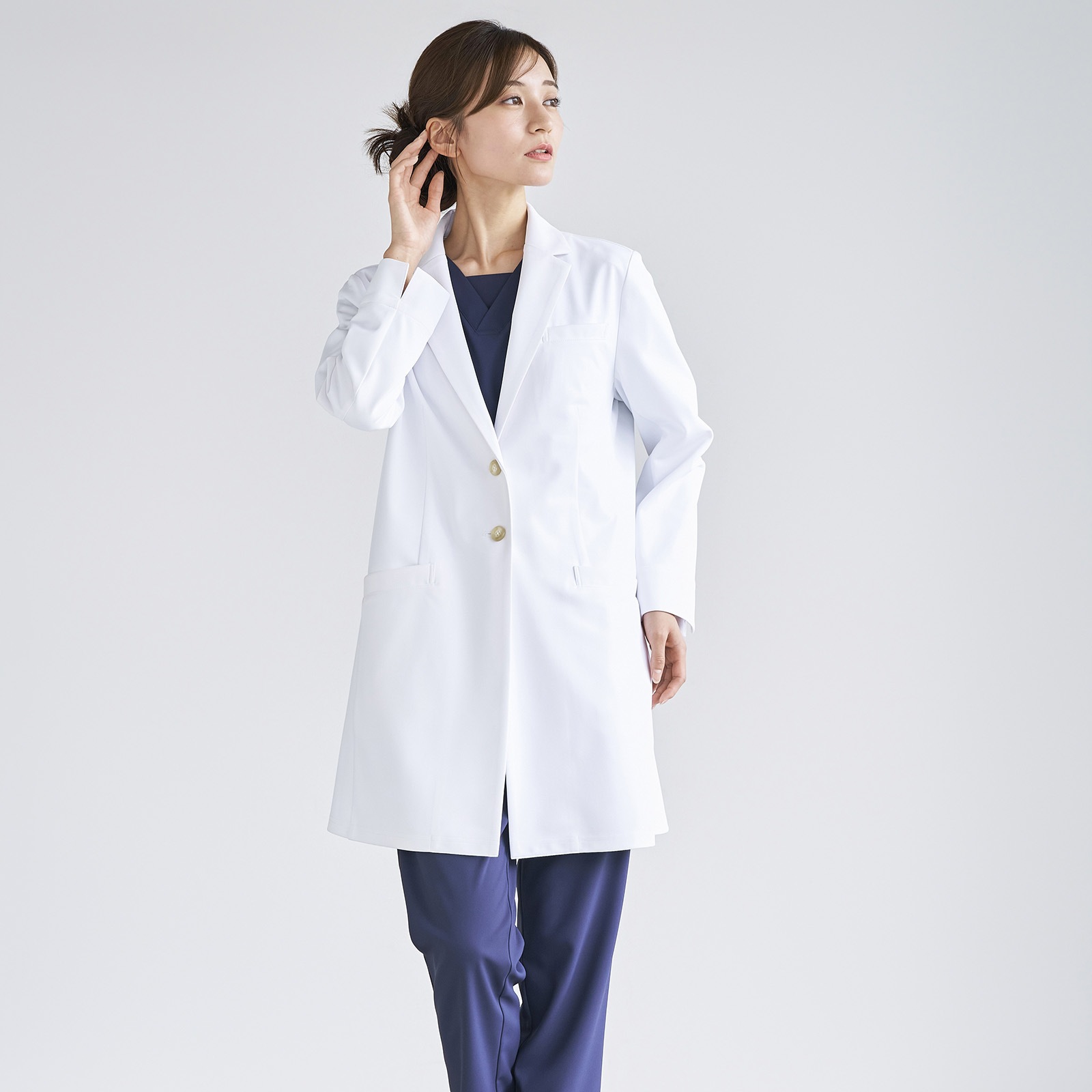 レディスショートコート[ホワイト]ニット素材